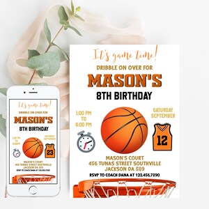 Modèle d'invitation d'anniversaire de basket-ball imprimable, invitation d'anniversaire de basket-ball modifiable