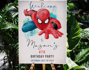 Signo de bienvenida Spider man invitación fiesta de cumpleaños invitación web editable plantilla descarga instantánea digital
