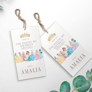Pequeña Princesa Cumpleaños Gracias Etiqueta Chica Plantilla Editable Descarga Instantánea Personalizada Digital o Impresa