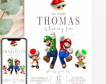 Invitation d'anniversaire de Super Mario et Luigi | Invitation numérique, invitation mario bros
