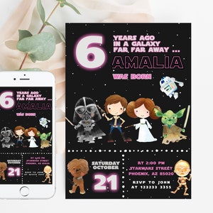 Star Wars Birthday Girl Invitation, Star Wars Party, Star Wars Birthday, Self editable Star Wars Invitation