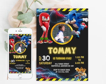 Sonic Photo Birthday Digital Invitation, Kids Party E-invite, Thunder, Super Hedgehog Birthday Invites Cards for Boys