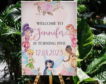 Fairy Birthday Welcome sign Party Invites Magical  Tinkerbell Enchanted Floral Garden Spring Princess