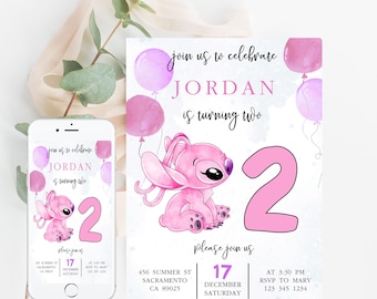 Stitch and Angel Birthday Invitation, Editable Stitch Birthday Invitation, Digital Party Invite, Stitch Birthday Party Invitation Printable
