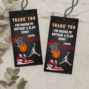 Modèle d'étiquette de remerciement d'anniversaire de basket-ball imprimable, modifiable