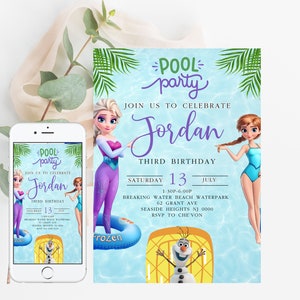 Pool Party FROZEN Invitation Elsa and Anna Birthday Invitation Summer  Birthday Printable, Editable Instant Download Template Frozen Invite