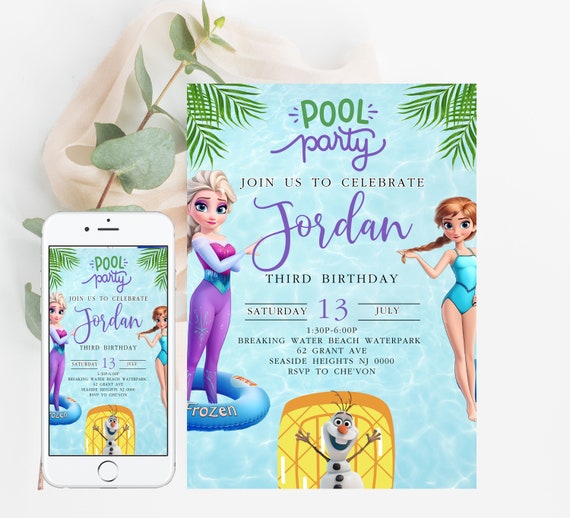 Pool Party FROZEN Invitation Elsa and Anna Birthday Invitation Summer  Birthday Printable, Editable Instant Download Template Frozen Invite