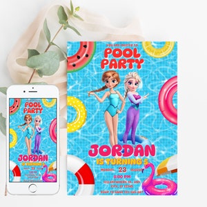 Pool Party FROZEN Invitation Elsa and Anna Birthday Invitation Summer  Birthday Printable, Editable Instant Download Template Frozen Invite