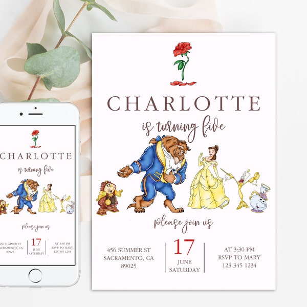 INSTANT DOWNLOAD - Beauty and the Beast Birthday Invitation Belle