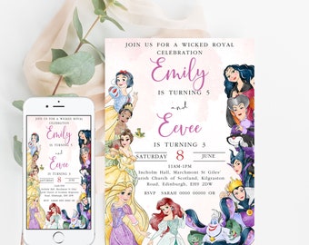 Princesa Villanos Invitación de Cumpleaños Chica Plantilla Editable Descarga Instantánea Personalizada Digital o Impresa