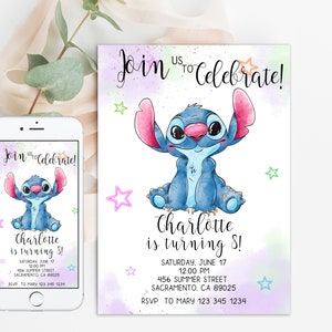 Stitch-Geburtstags-Einladung | Stich Party | Stitch Party einladen | Strandparty einladen | 20x20cm Geburtstagsparty einladen Digitale Einladung