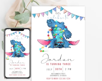 Stitch Christmas Birthday Invitation | Stitch Party | Stitch Party Invite | Beach party Invite | Birthday Pool Party Invite | Digital