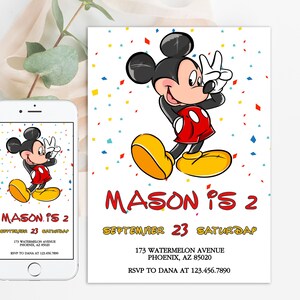 Mickey Mouse Birthday Invitation, Party baby Invite, Editable