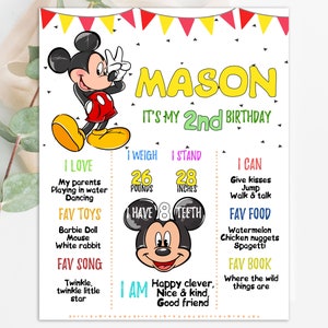 Mickey Mouse erster Geburtstag Meilenstein Poster Vorlage bearbeitbare Tafel Partydekoration Kreidetafel Zeichen druckbare Corjl Digital oder gedruckt