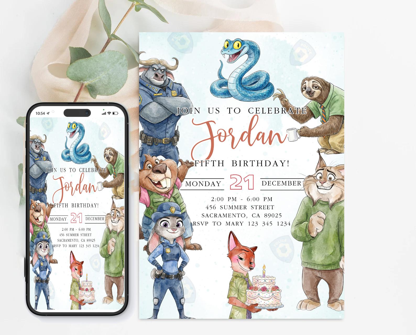 Zootopia Birthday Invitation Template | Judy Hopps and Nick Wilde