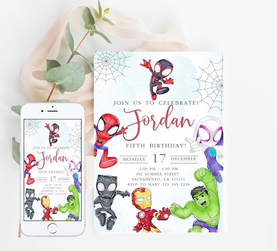 Spidey Invitation Spidey and his Amazing Friends Iron man, Hulk Birthday Party Invite Spidey Birthday Invite Web Editable Template Instant
