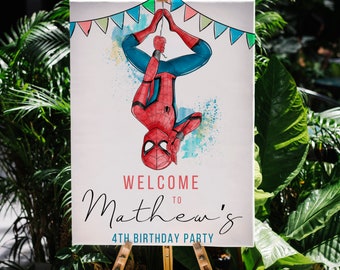 Signo de bienvenida Spider man invitación fiesta de cumpleaños invitación web editable plantilla descarga instantánea digital