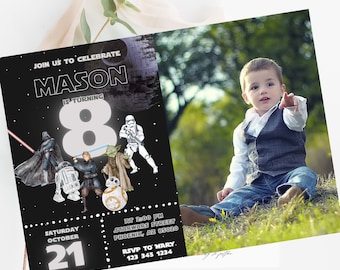 Star Wars Photo Birthday Invitation, Star Wars Party, Star Wars Birthday, Self editable Star Wars Invitation, Canva