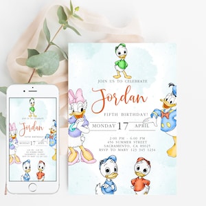 Donald Duck Birthday invitation Donald Duck Party Mobile Phone Text Invitation Electronic Email Invite Digital Invitation, Digital File