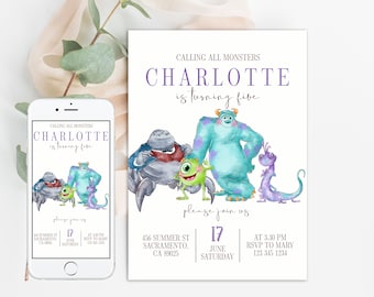 Monsters Kid  Birthday Invitation template, Boy Monsters Birthday Invite, Girl Monsters Birthday, Summer