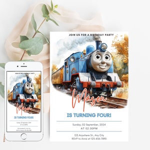 Thomas, o trem, convite de aniversário editável em Canva/convite de cartão Thomas Download instantâneo/convite digital