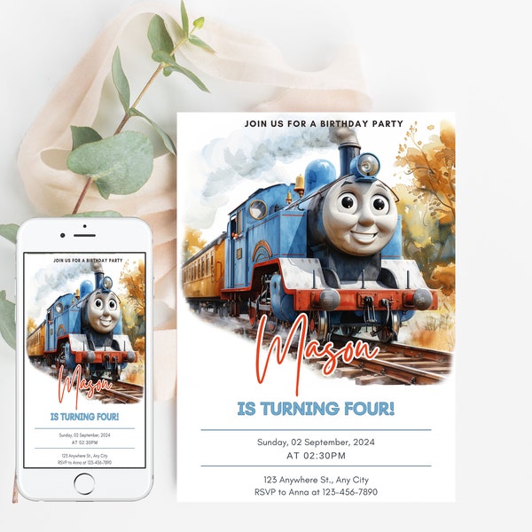 Thomas the train  Canva Editable Birthday Invitation/Card Invitation Thomas Instant Download/Digital Invite