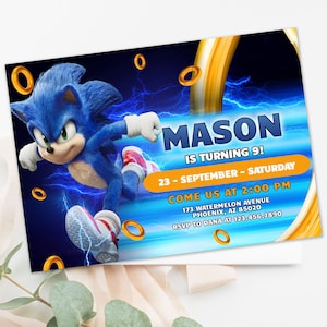 Sonic Birthday Digital Invitation, Kids Party E-invite, Thunder, Super Hedgehog Birthday Invites Cards for Boys