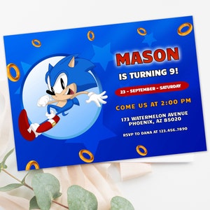 Sonic Birthday Digital Invitation, Kids Party E-invite, Thunder, Super Hedgehog Birthday Invites Cards for Boys