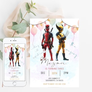 Deadpool and Wolverine Invitation Birthday Party Invite supervillain Birthday Invite Web Editable Template Instant Download Digital