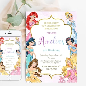 Little  Princess Birthday Invitation Girl Editable Template Custom Instant Download Digital or Printed
