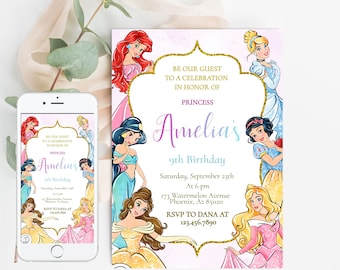 Little  Princess Birthday Invitation Girl Editable Template Custom Instant Download Digital or Printed