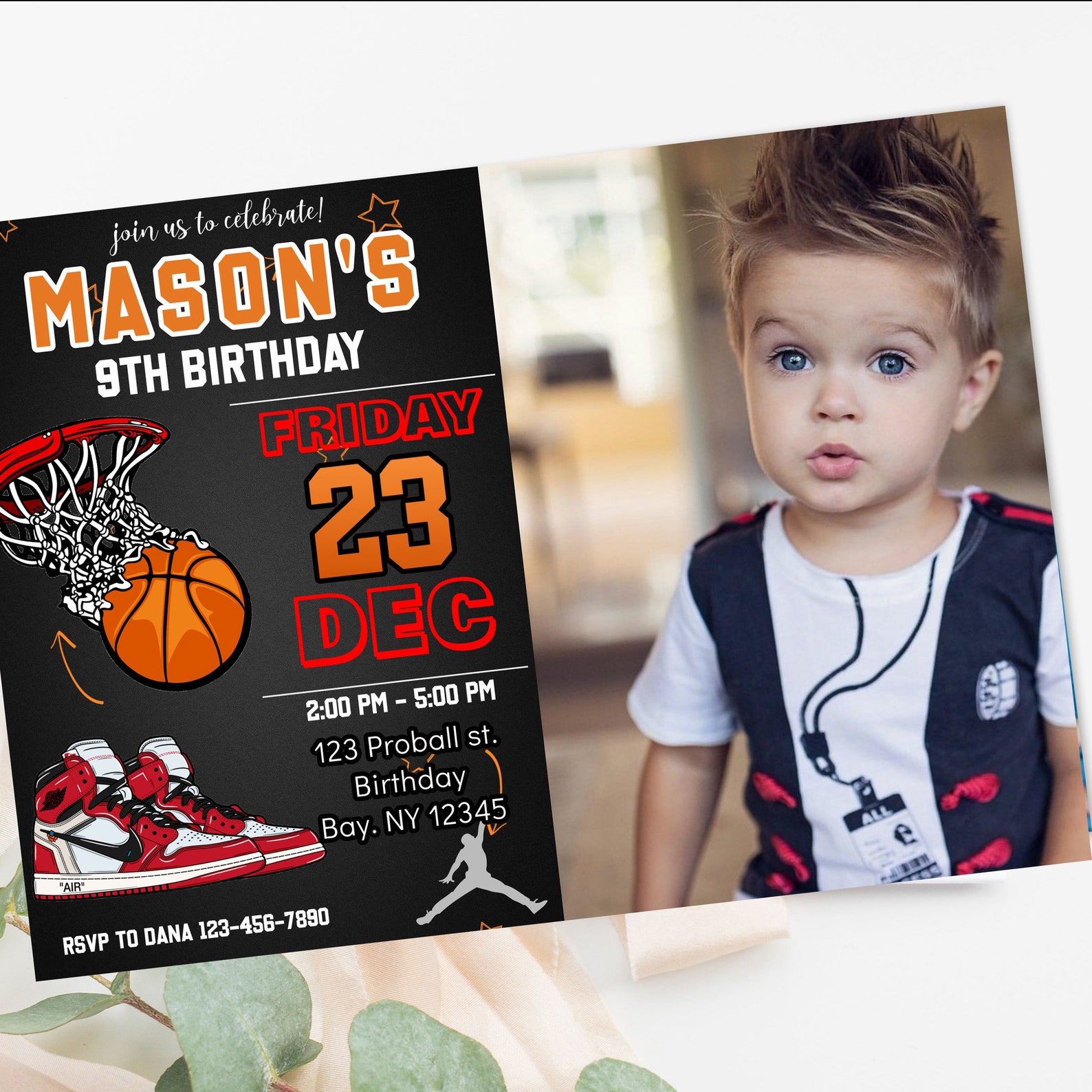 Basketball Birthday Photo Invitation Template Printable, Basketball