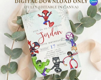 Digital Download Spidey and His Amazing Friends Birthday Invitation, Superhero Birthday Invite, Spidey Invitation Printable, Miles Morales