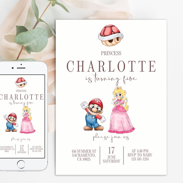 Super Mario and Princess Peach Birthday Invitation | Digital Invite, mario bros invitation