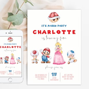 Super Mario and Princess Peach Birthday Invitation | Digital Invite, mario bros invitation