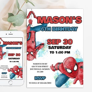 Spider man Invitation Birthday Party Invite Spidey Birthday Invite Web Editable Template Instant Download Digital