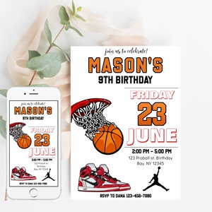 Modèle d'invitation d'anniversaire de basket-ball imprimable, invitation d'anniversaire de basket-ball modifiable