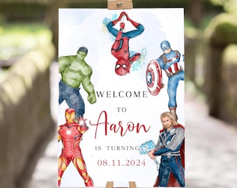 Avengers Party Editable Superheroes Birthday Welcome sign Template Printable Birthday Party Kids Party Poster Template