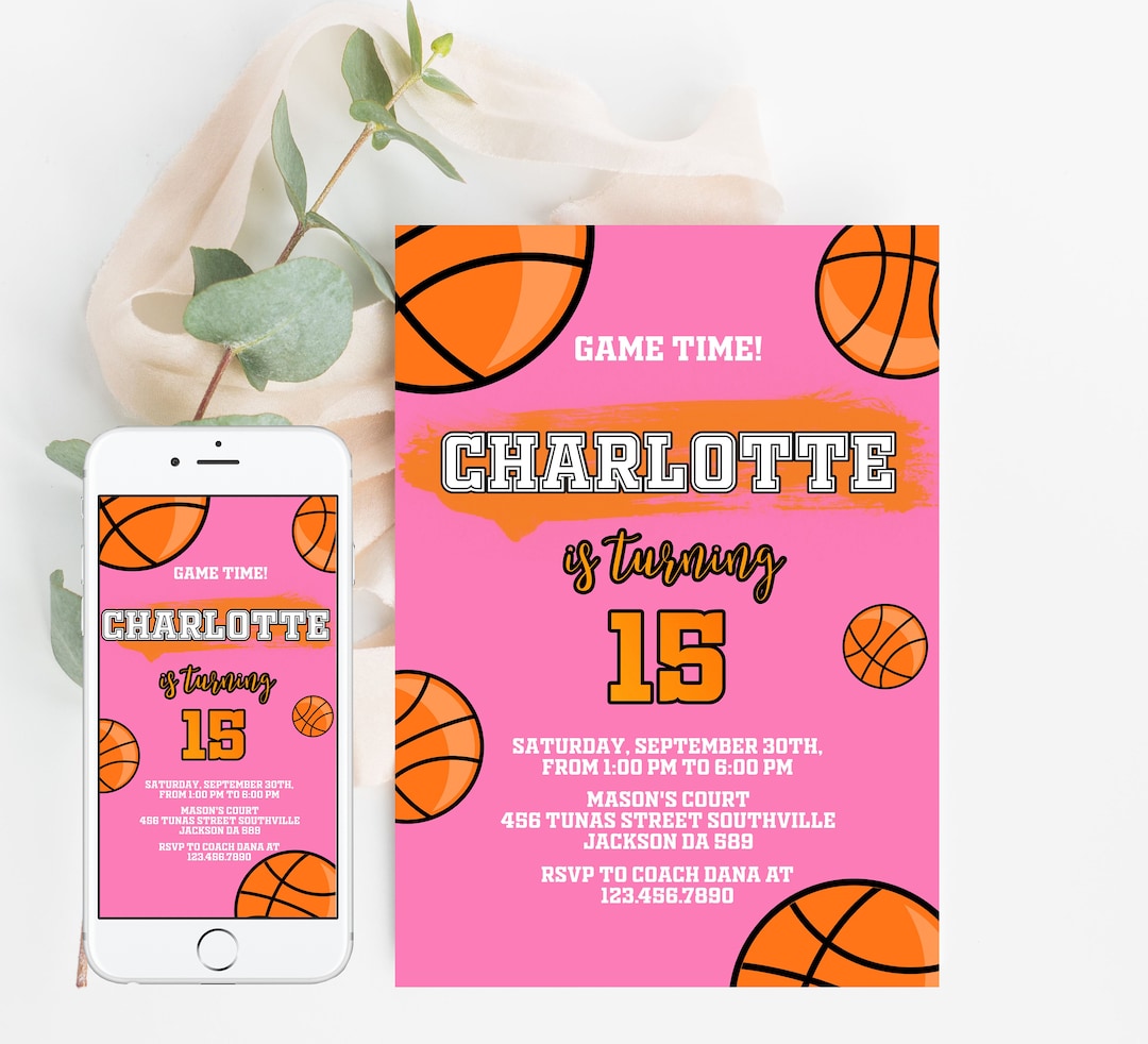 Basketball Birthday Girl Invitation Template Printable, Basketball