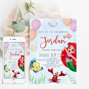 Little Mermaid Baby Ariel Princess Birthday Invitation Girl Editable Template Under the Sea Party Custom Instant Download Digital or Printed