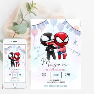 Spider man et Venom Invitation fête d'anniversaire Invitation Spidey anniversaire Invitation Web modèle modifiable Téléchargement instantané numérique