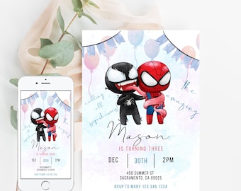 Spiderman and Venom Birthday Invitation: Web Editable Template (Digital Download)