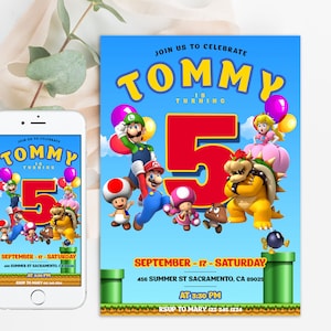 Super Mario und Prinzessin Peach Einladungskarte | Digital Invite, Mario Bros Einladung