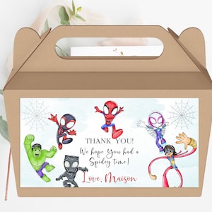 Rótulo da caixa Gable Spidey e seus incríveis amigos para festa de aniversário Convite para aniversário do Spidey Modelo editável Download instantâneo digital