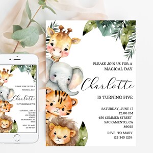 EDITABLE Safari Birthday Invitation, Wild One 1st Birthday Invite, Jungle Animals invitations, Safari