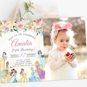 Little  Princess Birthday Invitation Photo Girl Editable Template Custom Instant Download Digital or Printed