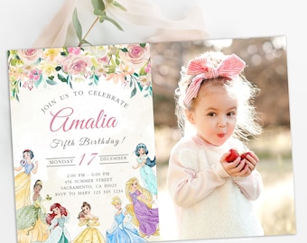 Little  Princess Birthday Invitation Photo Girl Editable Template Custom Instant Download Digital or Printed