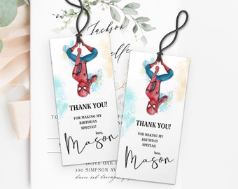 Gracias Etiqueta Spider Man Invitación Fiesta de Cumpleaños Invitar Web Editable Plantilla Descarga Instantánea Digital