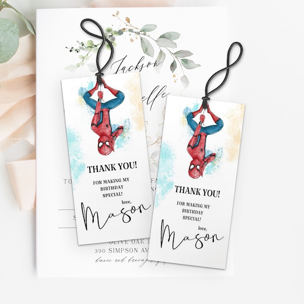 Thank You Tag Spider Man Invitation Birthday Party Invite Web Editable Template Instant Download Digital