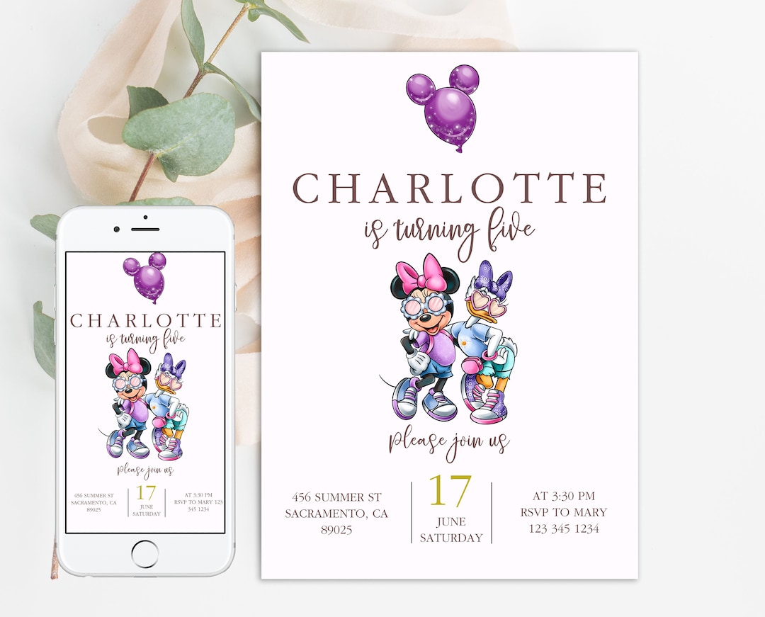 Minnie Mouse Daisy Birthday Invitation Girl Editable Template Custom ...